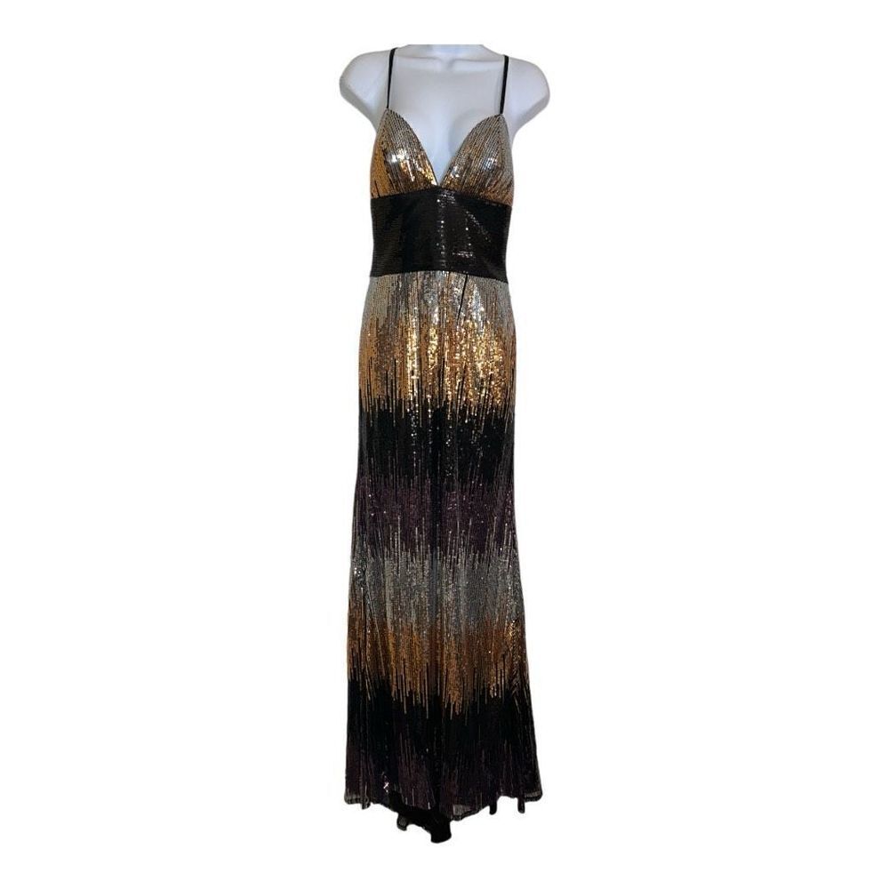 Clarisse, gold and silver sequin formal dress